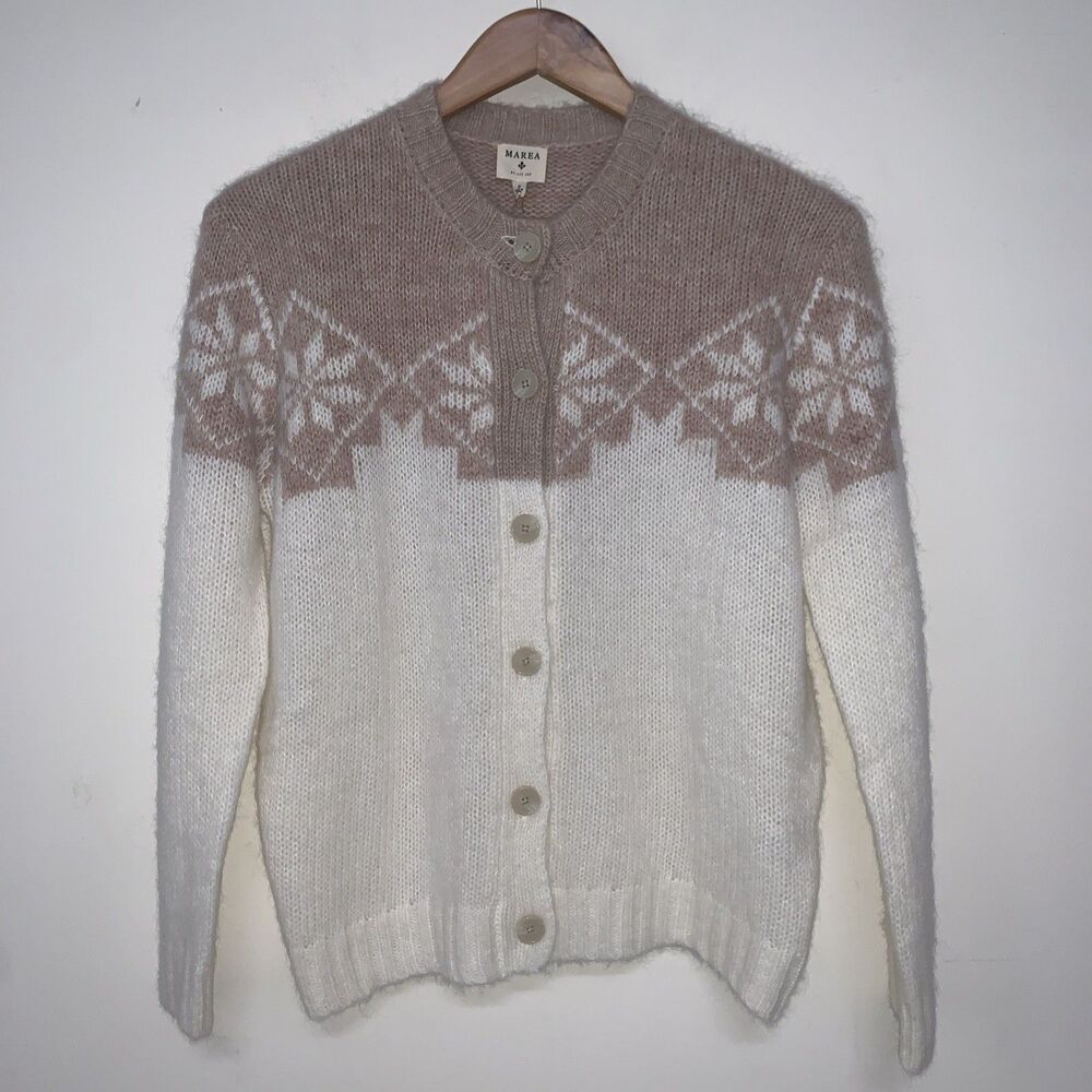 Marea Fair Isle Annie Cardigan Women's Small Sand Ivory Wool/Alpaca Quiet Luxury